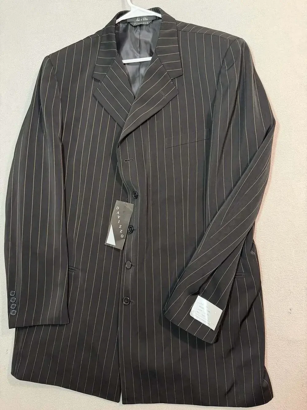 Davinzzo Earl Micro Twist Black Pinstripe Suit Jacket 46L NWT